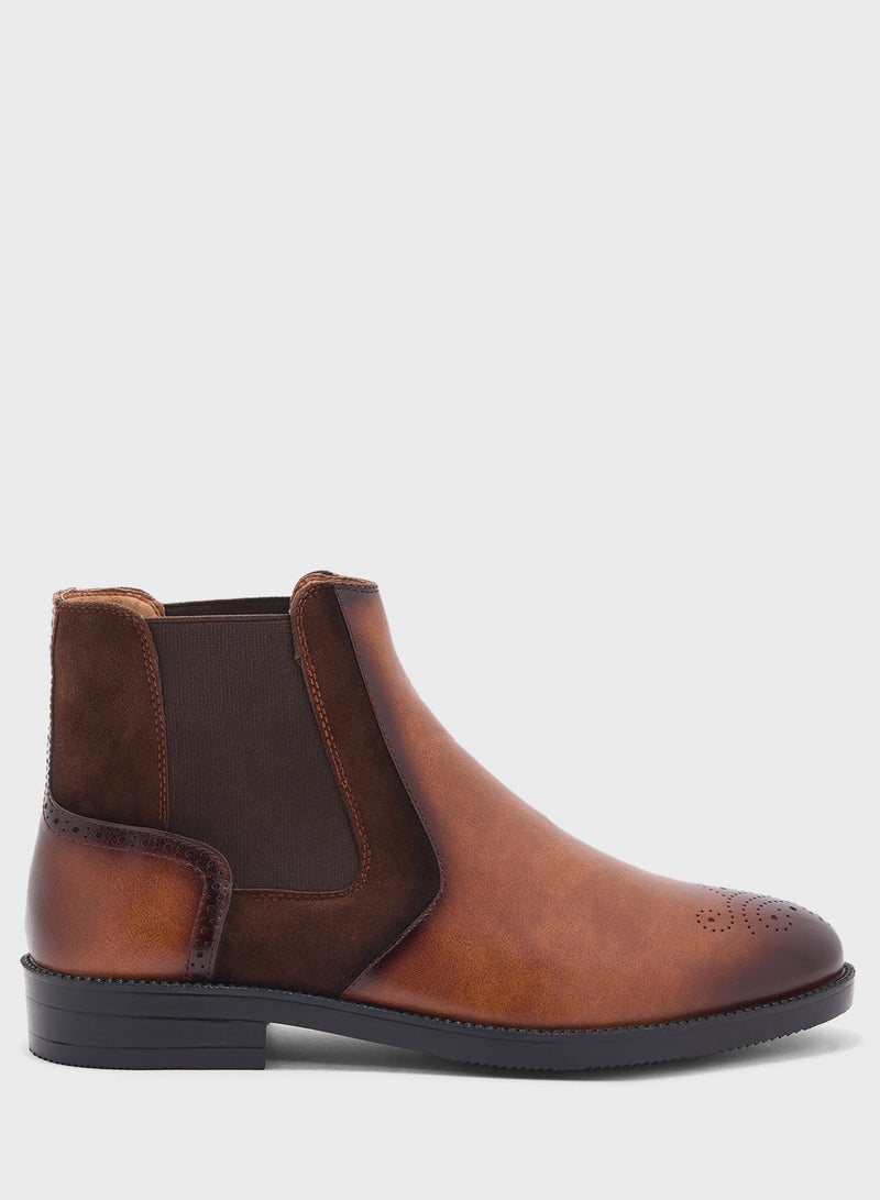 Robert Wood Brogue Design Formal Chelsea Boots  - Image 1