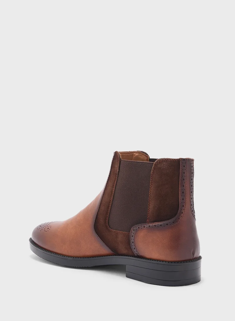 Robert Wood Brogue Design Formal Chelsea Boots