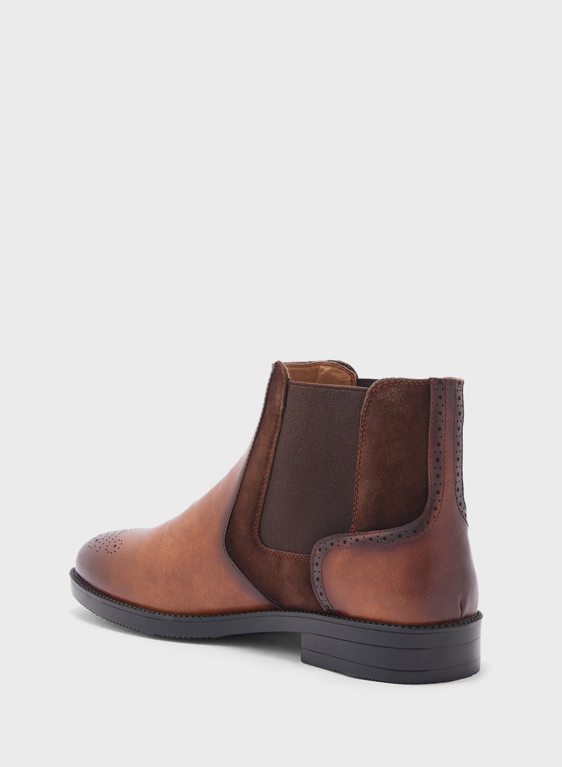 Robert Wood Brogue Design Formal Chelsea Boots  - Image 3