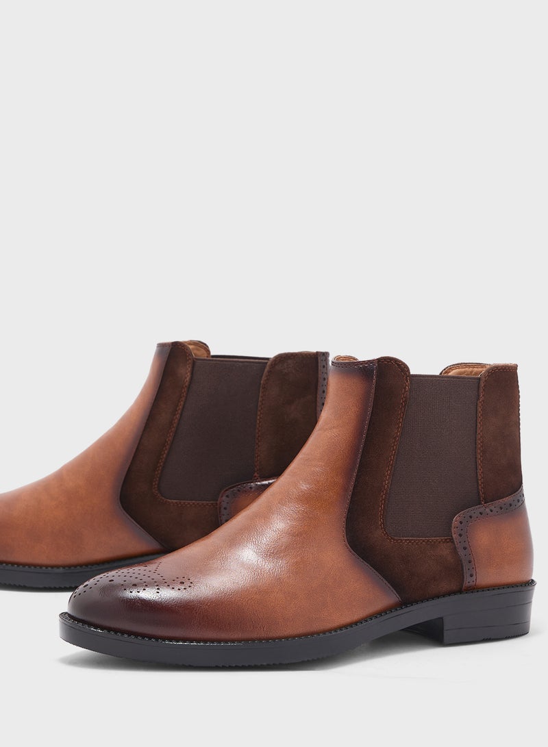 Robert Wood Brogue Design Formal Chelsea Boots  - Image 4