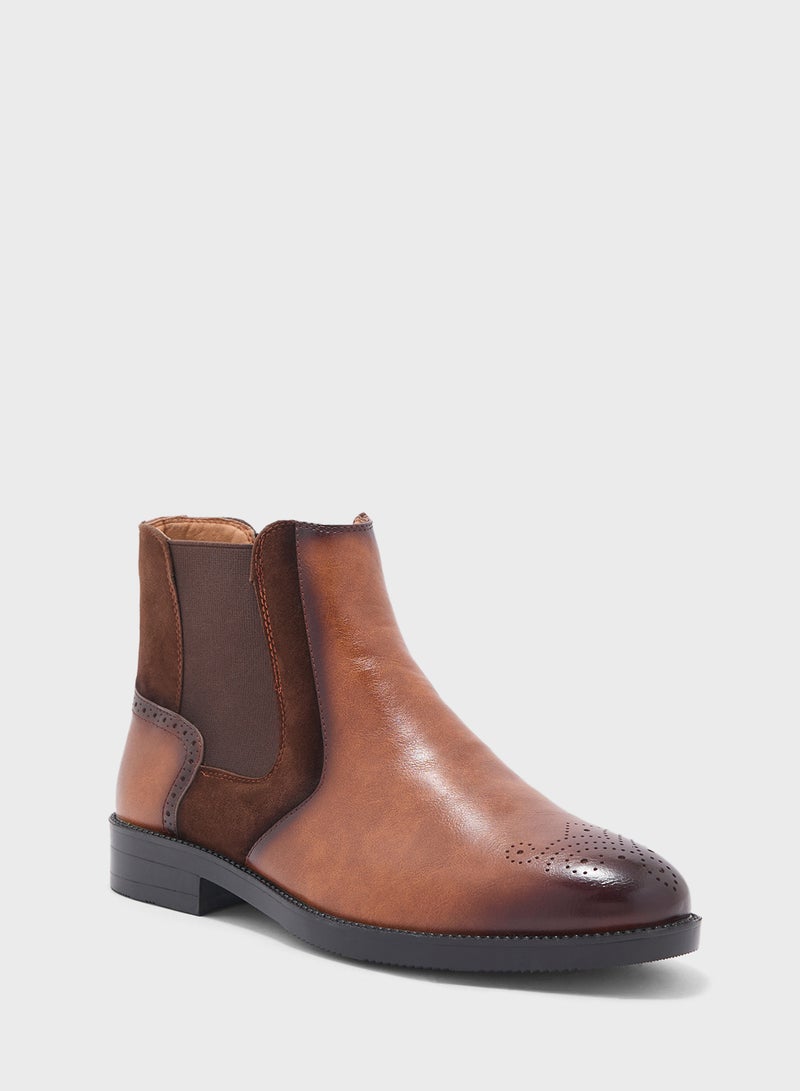 Robert Wood Brogue Design Formal Chelsea Boots  - Image 2