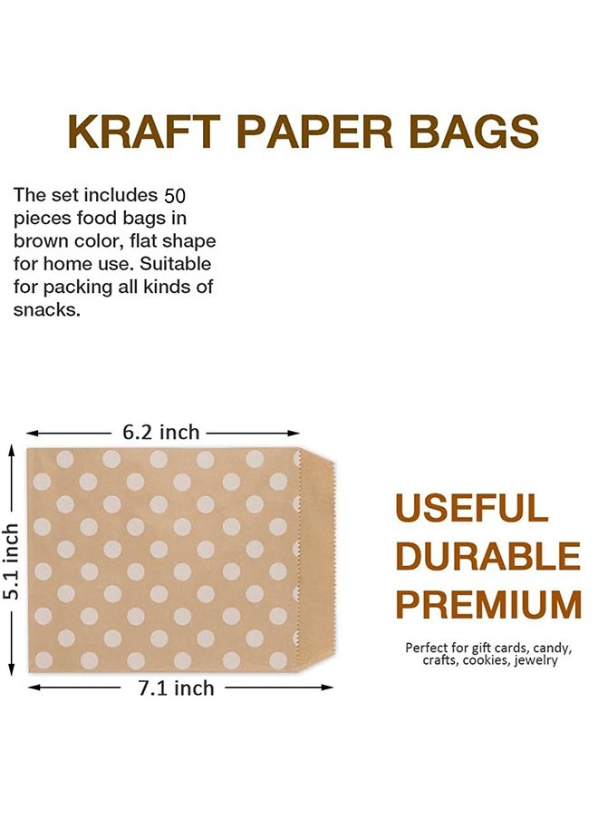 Generic - 50Pcs Kraft Paper Cookie Bags with White Round Pattern, (5 x 7 Inch) Paper Bags Greaseproof Envelopes Brown Paper Snack Bags Cookie Bags Popcorn Bags - Image 1