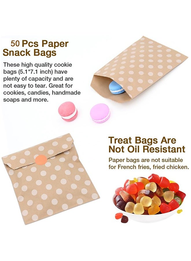Generic - 50Pcs Kraft Paper Cookie Bags with White Round Pattern, (5 x 7 Inch) Paper Bags Greaseproof Envelopes Brown Paper Snack Bags Cookie Bags Popcorn Bags - Image 1