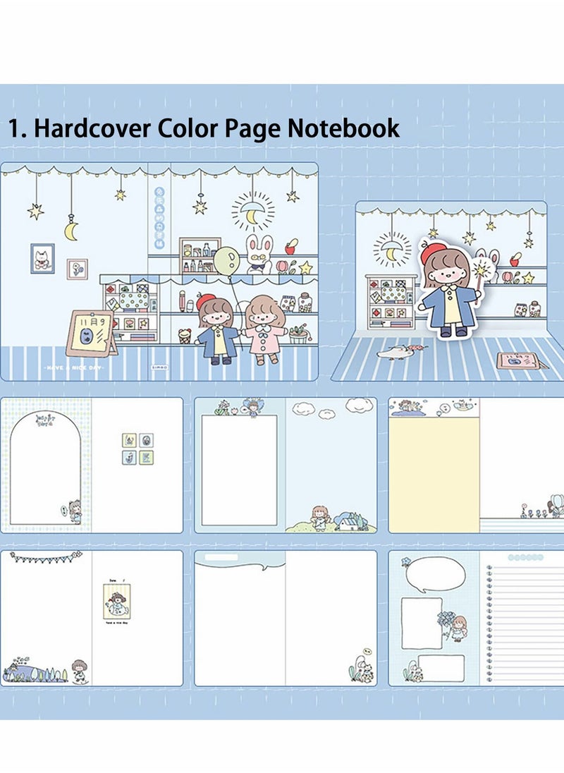 KASTWAVE - Cartoon Memo Set, Washi Sticker, Ruler, Bookmark, 21 Days Habit, Notes Writing Pads Scrapbook with 7 Rolls Masking Tapes for Planning, 100 Day Countdown (Blue) - Image 1