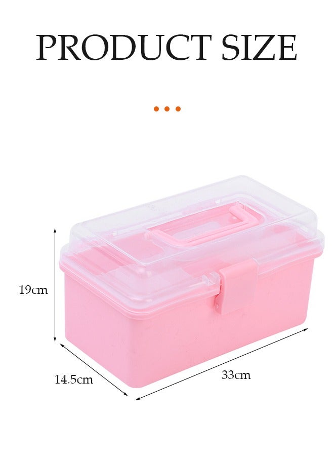 DUNISO 3-Layer Clear Art Storage Box Craft Organizer, Versatile 3-Layer Folding Organizer Box Multipurpose Stationery Storage Box With Hidden Handle,Large Capacity Storage Box for Accessories, toys, cosmetics, pharmaceuticals, stationery（pink）  - Image 2