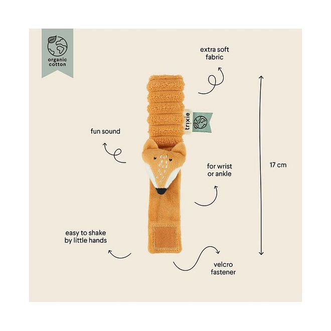 Trixie Mr. Fox Wrist Rattle, Comfortable, Soft, Gentle on Skin, 0 Months+, 17cm - Orange - Image 3