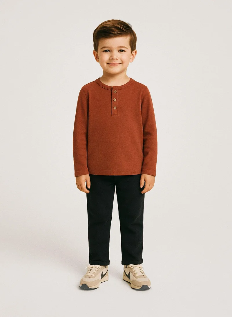 MINOTI Kids Long Sleeve Henley Top with Buttons