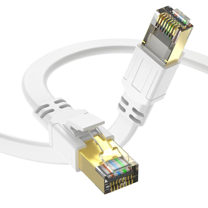 Jadaol Ethernet Cable 0.5M,40Gbps 2000MHz Support Cat8 Cat7 Network, Flat RJ45 S/FTP LAN Patch Cable, High-Speed Internet Cable for Router, Modem, Switch, Gaming Consoles, PC, Streaming Devices, White - Image 1