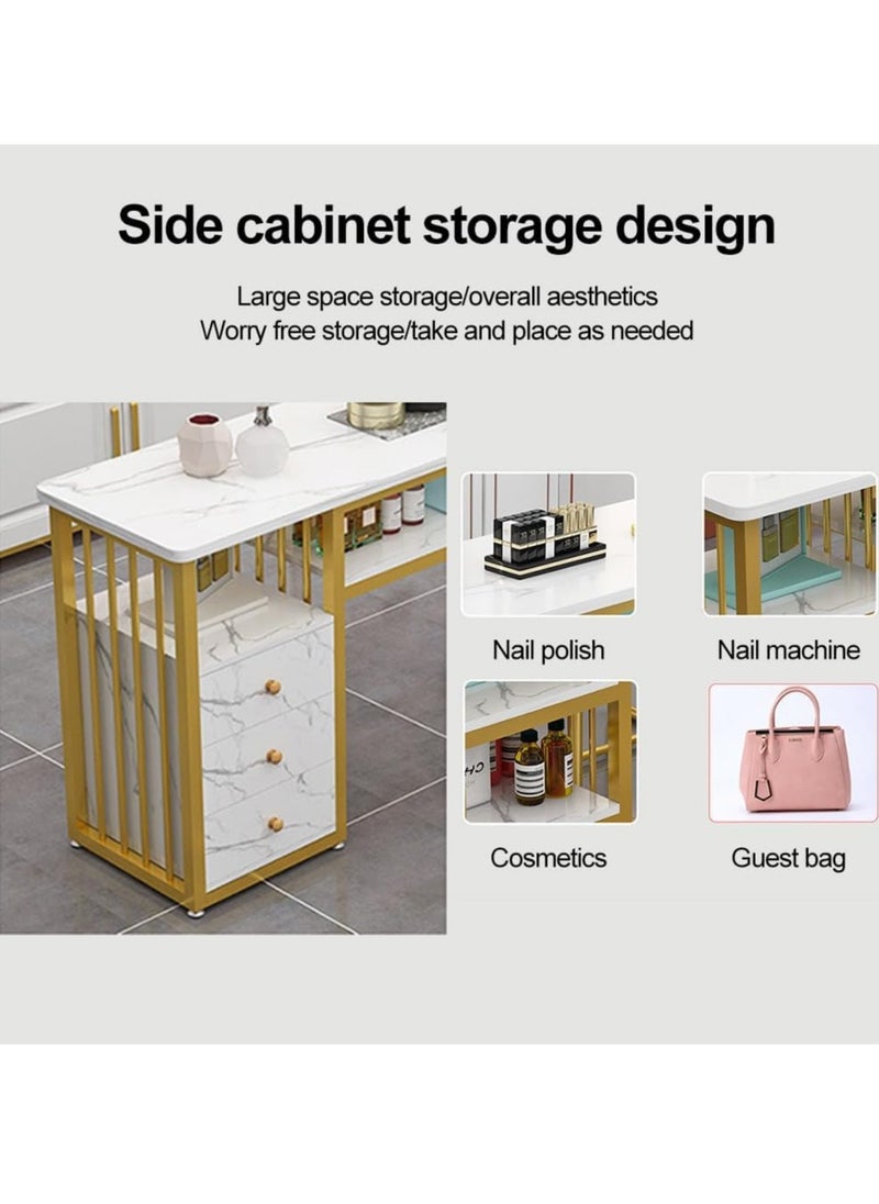 Toshionics - 3 Tier Storage Shelves Manicure Table with White Marble Top Gold Metal Frame Nail Desk Workstation Beauty Technician Desk for Home Nail Tech Makeup Beauty Spa Salon Equipment Nail Beauty Supplies Organizer - Image 1