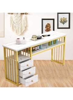 Toshionics 3 Tier Storage Shelves Manicure Table with White Marble Top Gold Metal Frame Nail Desk Workstation Beauty Technician Desk for Home Nail Tech Makeup Beauty Spa Salon Equipment Nail Beauty Supplies Organizer  - Image 4