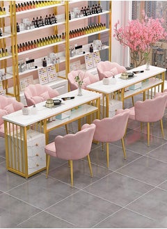 Toshionics 3 Tier Storage Shelves Manicure Table with White Marble Top Gold Metal Frame Nail Desk Workstation Beauty Technician Desk for Home Nail Tech Makeup Beauty Spa Salon Equipment Nail Beauty Supplies Organizer  - Image 2