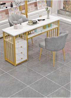 Toshionics 3 Tier Storage Shelves Manicure Table with White Marble Top Gold Metal Frame Nail Desk Workstation Beauty Technician Desk for Home Nail Tech Makeup Beauty Spa Salon Equipment Nail Beauty Supplies Organizer  - Image 3