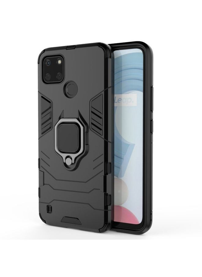 HuHa Case Cover For Realme C21Y Shockproof PC + TPU Protective Case with Magnetic Ring Holder Black 