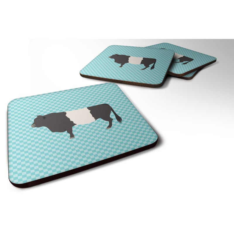 Caroline's Treasures ""Caroline's Treasures Belted Galloway Cow Blue Check Decorative Coasters  3.5""""  Multicolor"" 