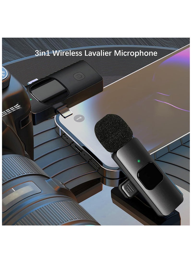 TecV - Wireless Lavalier Microphone 3 in 1 for iPhone iPad iPhone 15 USB C Smartphone Computer Camera, Plug and Play Intelligent Noise Reduction Mini Mic for Vlog YouTube TikTok Live Streaming (Dual MIC) - Image 1