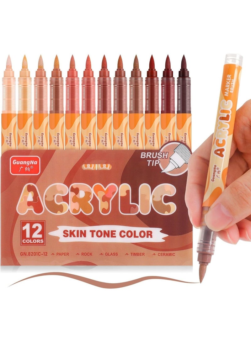 Guangna acrylic paint marker pen 12 colors, skin tone series set, equipped with soft brush head, water-based, fine tip marker pen, suitable for wood, canvas, rock painting, glass, DIY handicrafts, cloth painting - Image 2