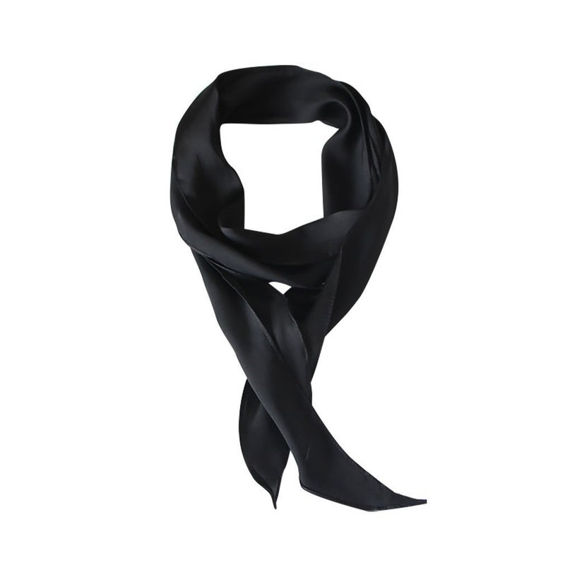 GERINLY Solid Color Long Neckerchief Pure Skinny Scarf Necktie for 50's Costume Party Black Silk Scarf Belts for Hair (Black) - Image 1