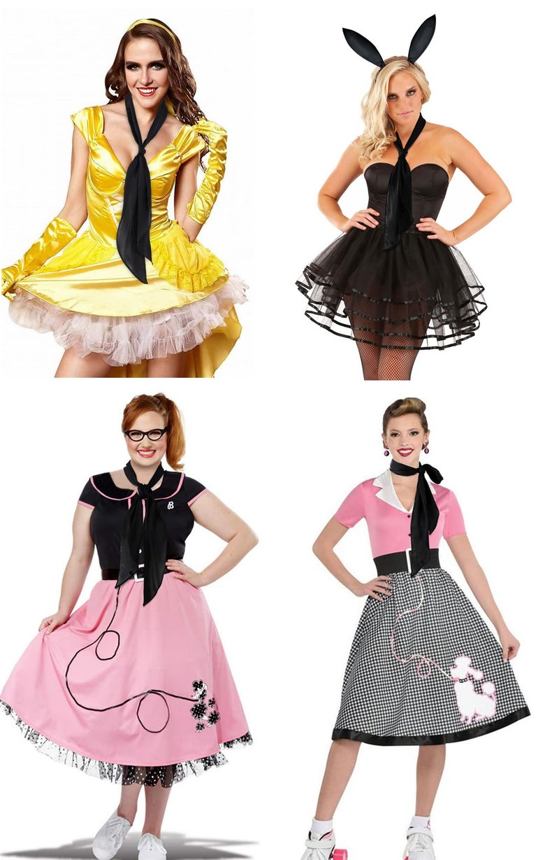 GERINLY Solid Color Long Neckerchief Pure Skinny Scarf Necktie for 50's Costume Party Black Silk Scarf Belts for Hair (Black) - Image 5