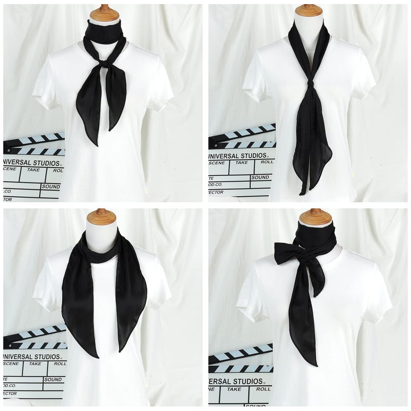 GERINLY Solid Color Long Neckerchief Pure Skinny Scarf Necktie for 50's Costume Party Black Silk Scarf Belts for Hair (Black) - Image 2