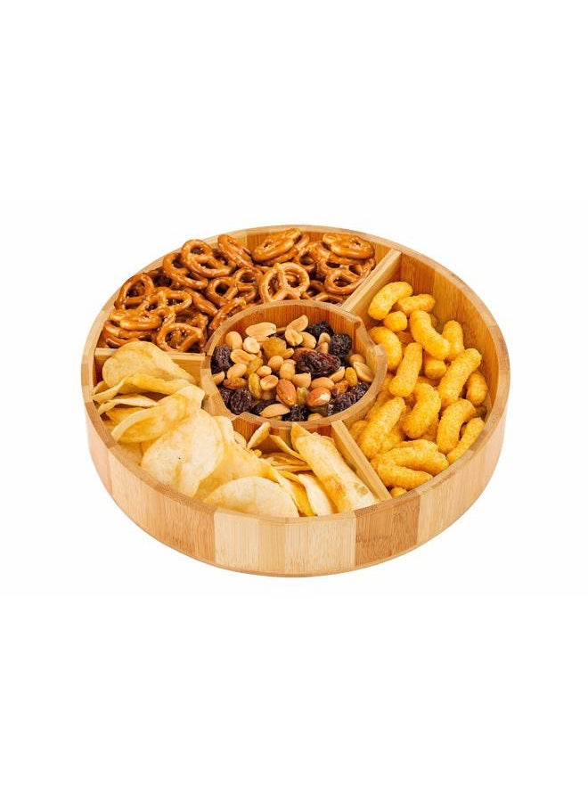 Strova 12 Inch Organic Bamboo Chip and Dip Serving Platter Set w/Ceramic Dip Bowl | Round Appetizer Server for Event Use | Salsa, Taco Chip, Guacamole, Vegetable, Snacks, and Cheese Serving Tray - Image 5