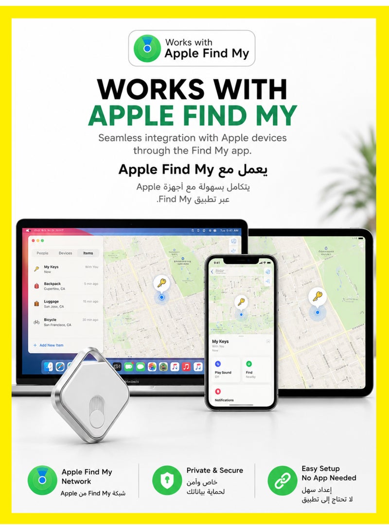MS MIN Smart Bluetooth Tracker Compatible with Apple Find My, Item Tracker for Keys, Bags & Wallets, Global Tracking via Apple Network, Replaceable Battery - Image 2