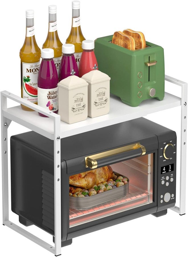 OGFC 35503 Classic 2 Tier Expandable Microwave Oven Rack, Height Adjustable Heavy Duty Microwave Toaster Countertop Stand Metal Shelf Rack, White - Image 1