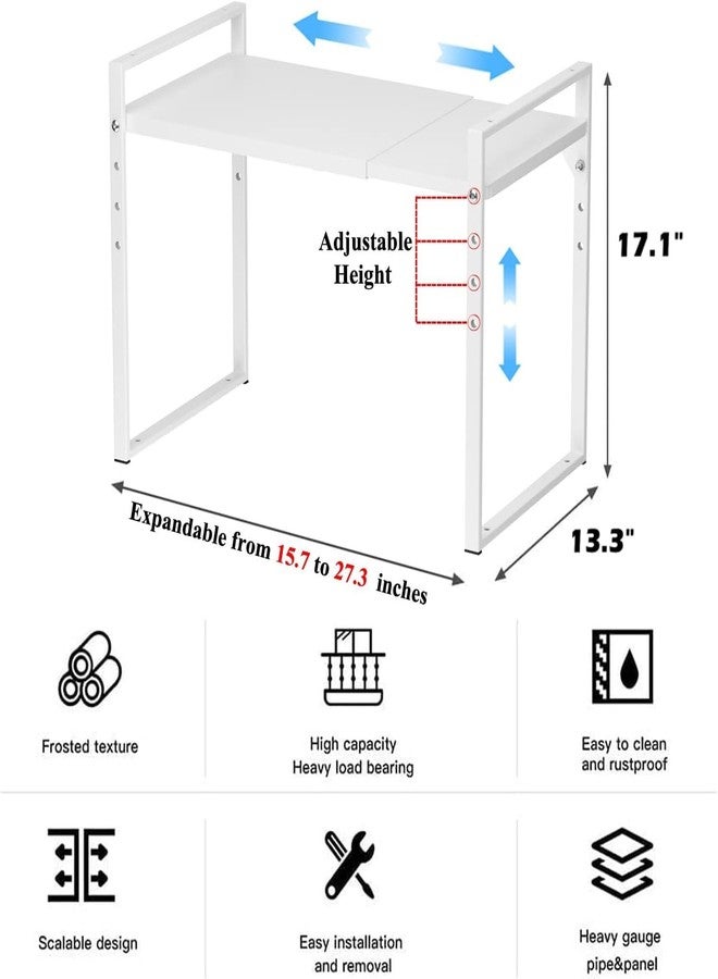 OGFC 35503 Classic 2 Tier Expandable Microwave Oven Rack, Height Adjustable Heavy Duty Microwave Toaster Countertop Stand Metal Shelf Rack, White - Image 3