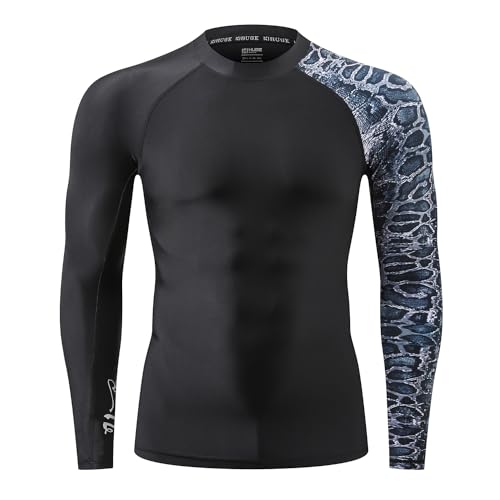 ADOREISM Men's Splice Compression Long Sleeve Rash Guard Surf Swim Shirt UV Sun Protection UPF 50+ (Leopard Print,M) - Image 2