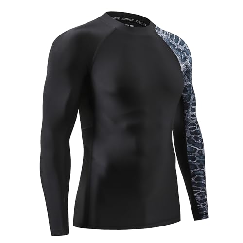 ADOREISM Men's Splice Compression Long Sleeve Rash Guard Surf Swim Shirt UV Sun Protection UPF 50+ (Leopard Print,M) - Image 3