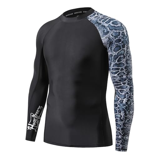 ADOREISM Men's Splice Compression Long Sleeve Rash Guard Surf Swim Shirt UV Sun Protection UPF 50+ (Leopard Print,M) - Image 1