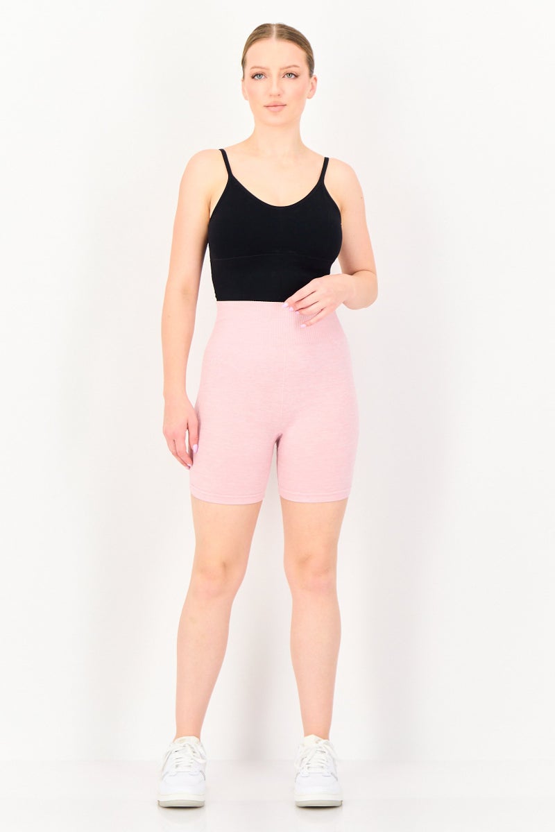 FOREVER 21 Women Sportswear Fit Ribbed Pull On Cycle Shorts, Pink - Image 4
