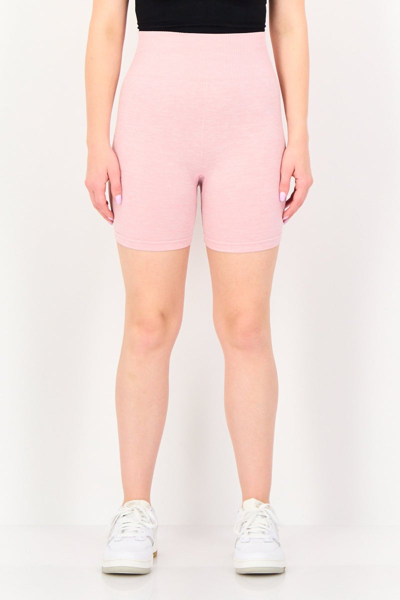 FOREVER 21 Women Sportswear Fit Ribbed Pull On Cycle Shorts, Pink - Image 1