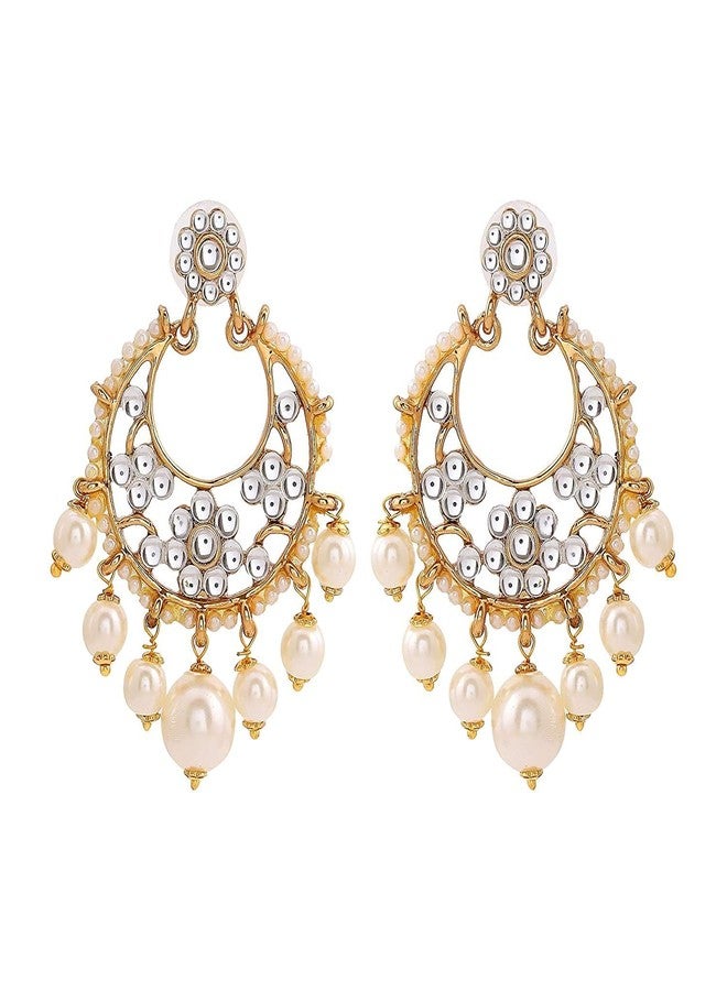 Estele 24Kt Gold Plated Chandelier Earrings for Women with Austrian Crystals & Glowing Pearls - Image 1
