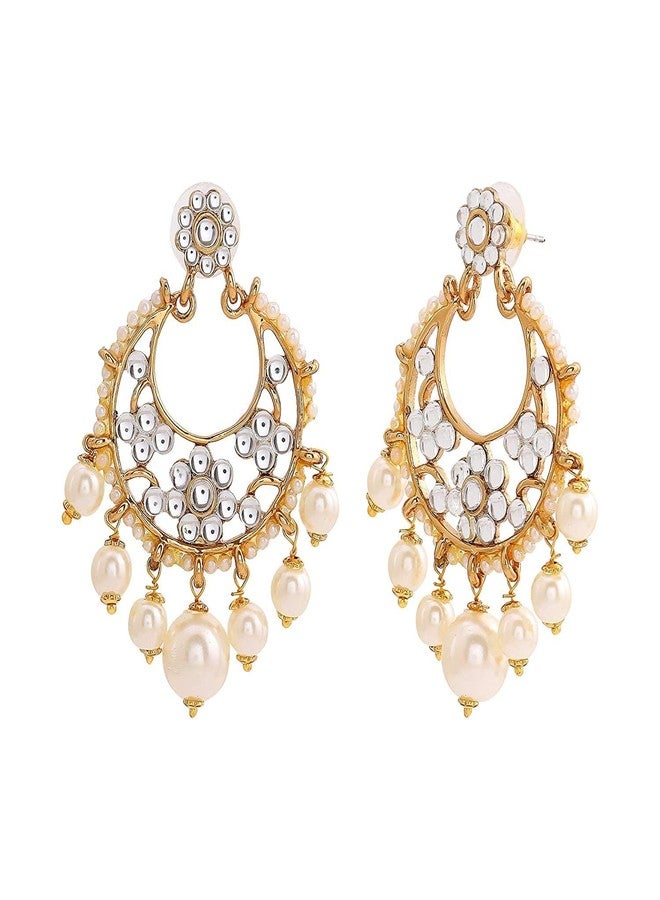 Estele 24Kt Gold Plated Chandelier Earrings for Women with Austrian Crystals & Glowing Pearls - Image 2