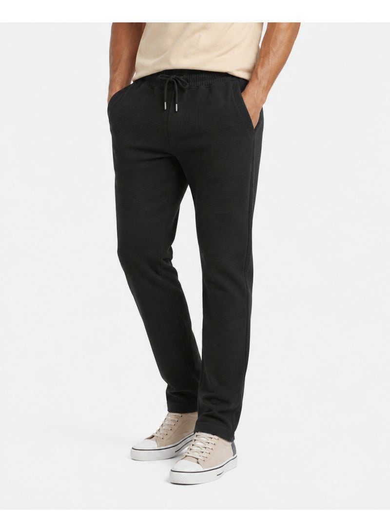 WHITE RABBIT Ribbed Comfy Elastic Black Joggers - Image 3