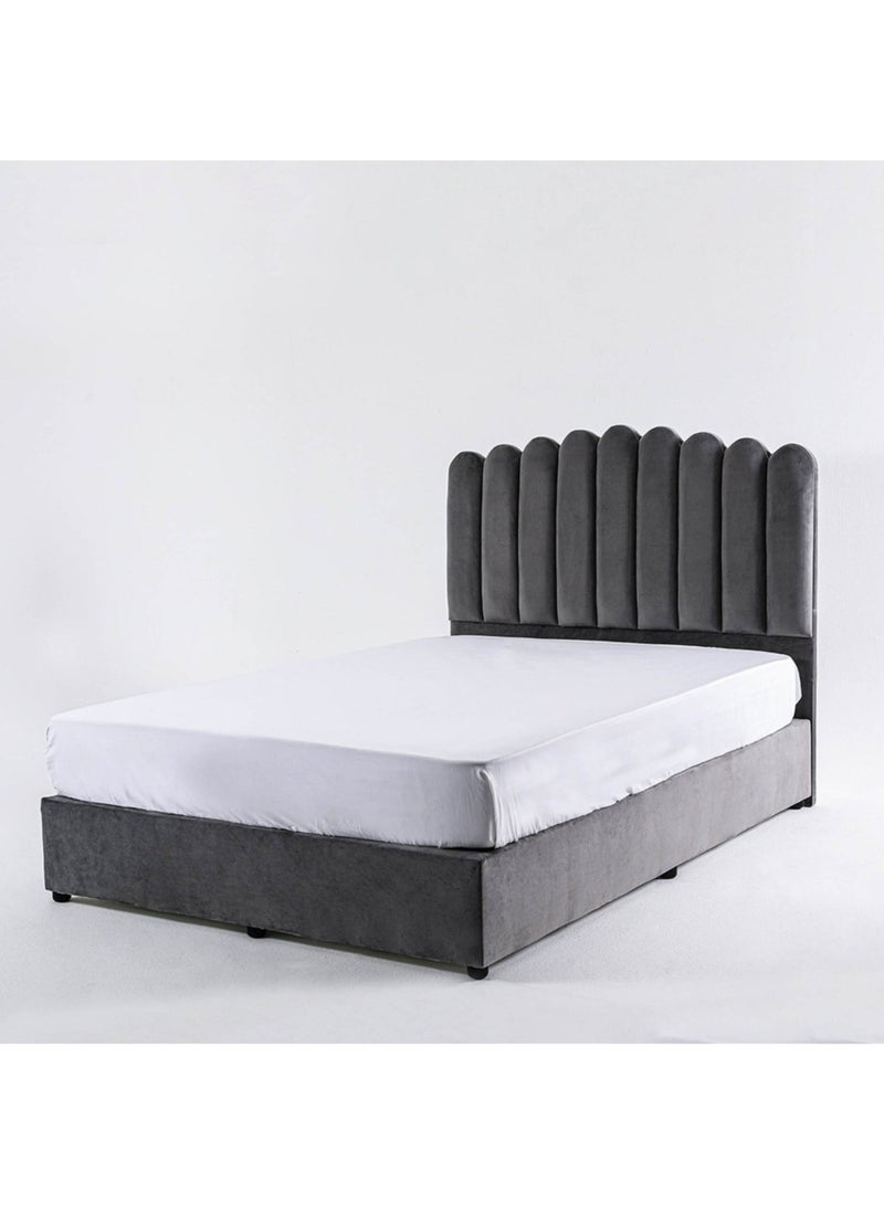 Karnak Almira Upholstered Velvet Bed Frame Bedroom Furniture Strong And Sturdy Modern Design Wooden Bed | Quiet & Comfortable Bed (HC - Wide Single 120x200cm, Grey) - Image 4