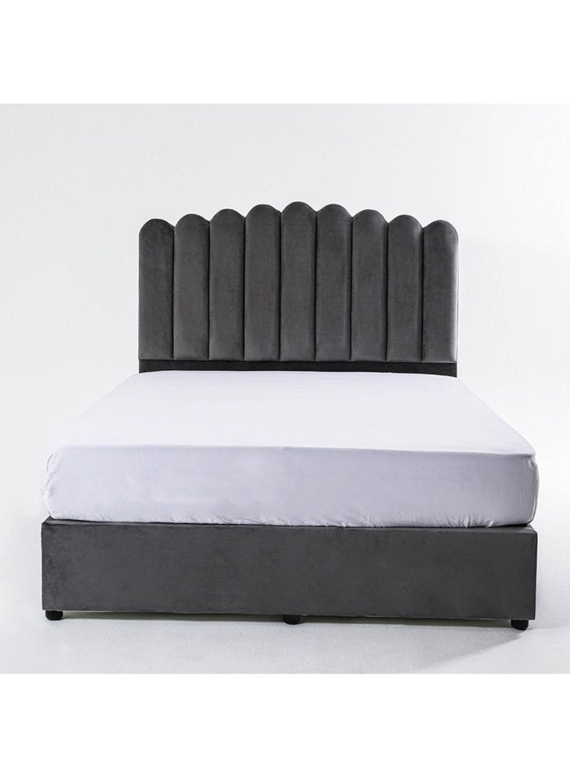 Karnak Almira Upholstered Velvet Bed Frame Bedroom Furniture Strong And Sturdy Modern Design Wooden Bed | Quiet & Comfortable Bed (HC - Wide Single 120x200cm, Grey) - Image 3