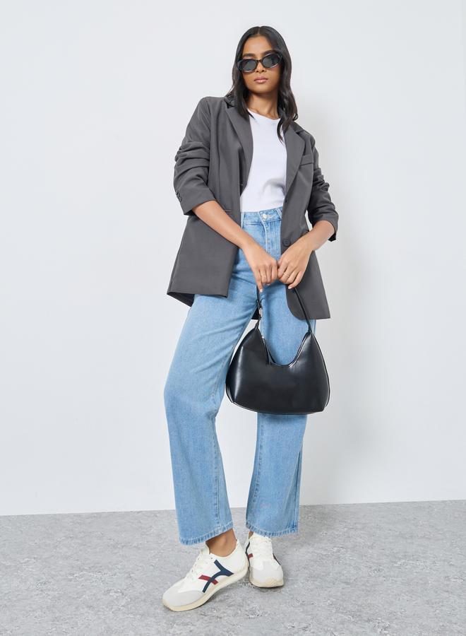 Take Two Solid Button Up Oversized Blazer - Image 2