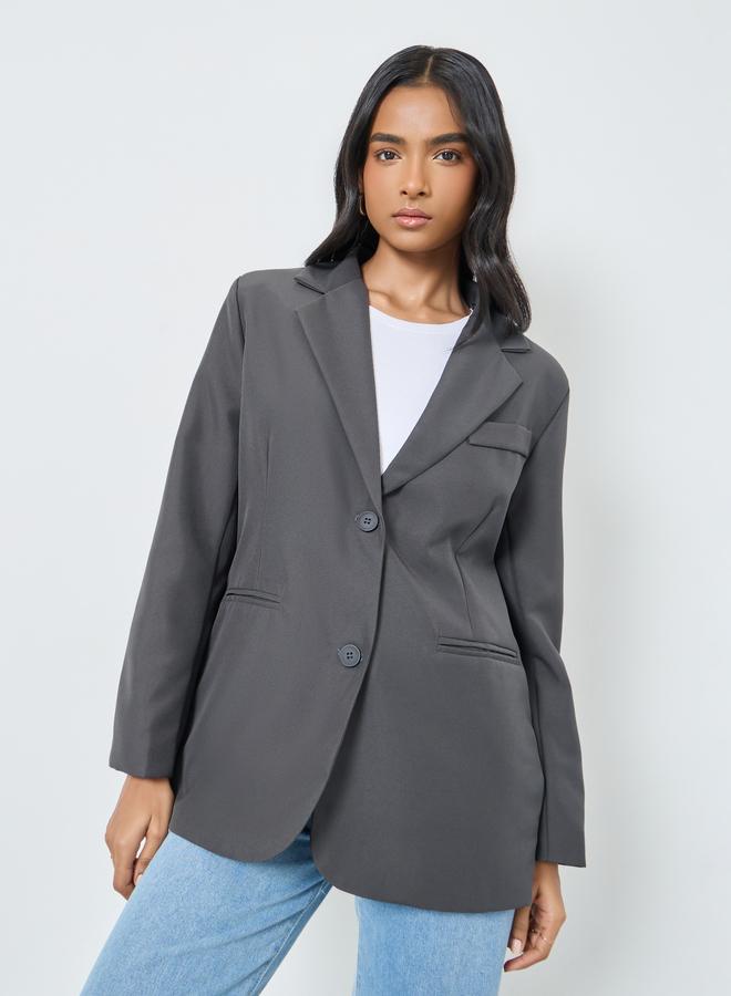 Take Two Solid Button Up Oversized Blazer - Image 3