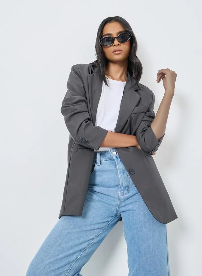Take Two Take Two Solid Button Up Oversized Blazer
