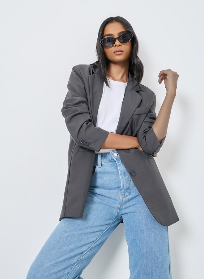 Take Two Solid Button Up Oversized Blazer - Image 1