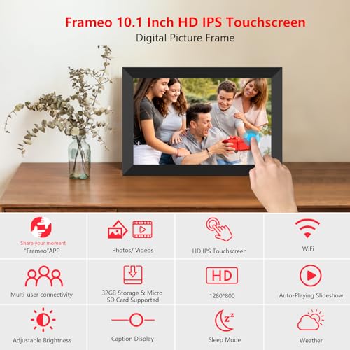 Moonka FRAMEO Digital Photo Frame, 10.1 Inch WiFi Digital Picture Frame with 1280x800 IPS HD Touch Screen, 32GB Storage Auto-Rotate Wall Mountable Easy Share Photos or Videos via Frameo App from Anywhere - Image 2