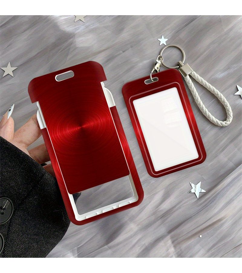 Durable Plastic Sliding ID Holder With Red Metal Circle Pattern Secure Card Organizer For School Office Bus Passes Stylish Protective Case For Student Mixed Colors - Image 4