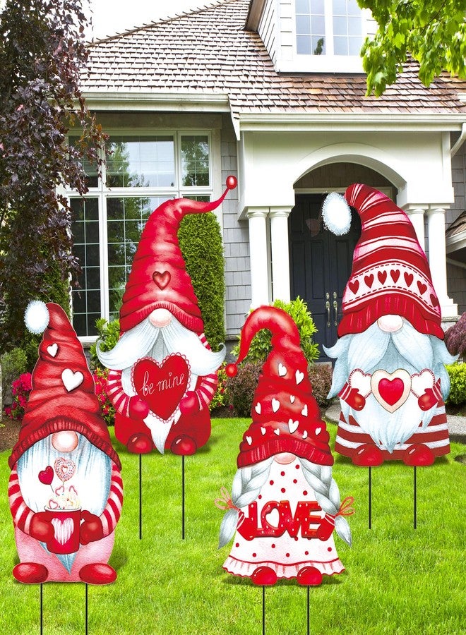 Yaocom 4 Pcs Valentine's Day Gnome Yard Sign with Stakes Love Heart Gnome Outdoor Decorations Metal Valentine Yard Signs Valentine's Love Gnome Yard Stake for Outdoor Lawn Garden Yard Wedding Decor - Image 1