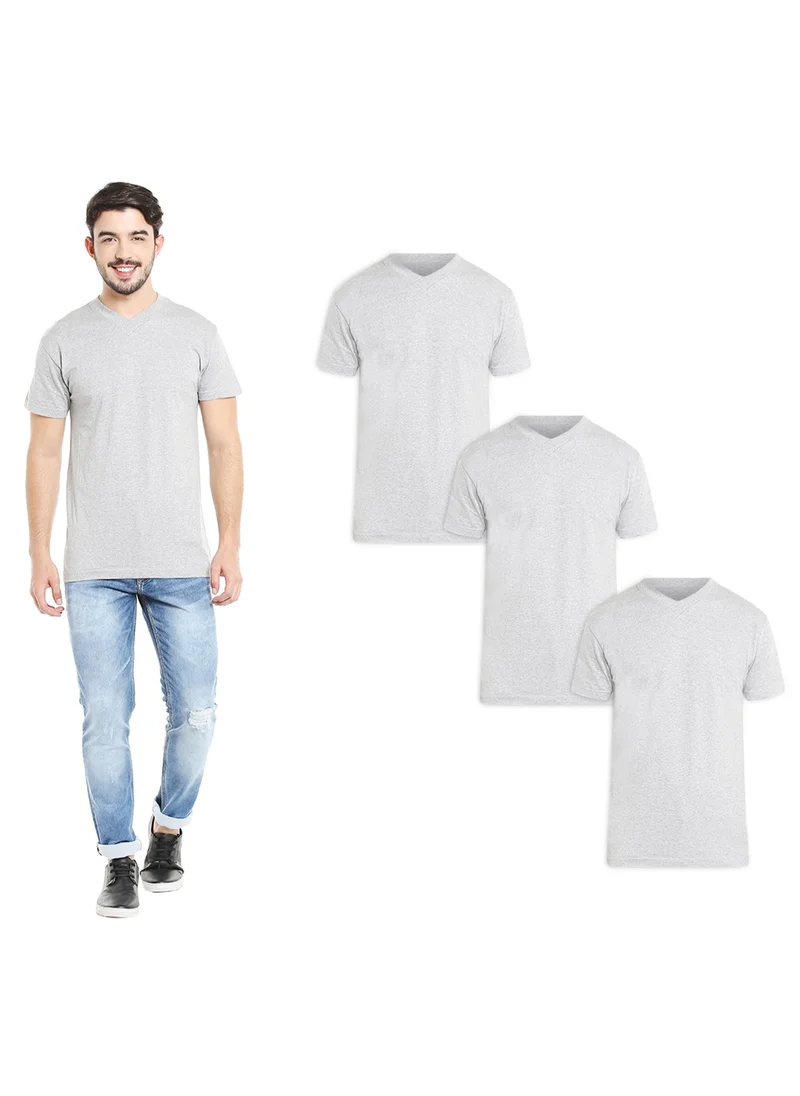 BYC MEN'S V-NECK COTTON T-SHIRT (PACK OF 3) - GREY