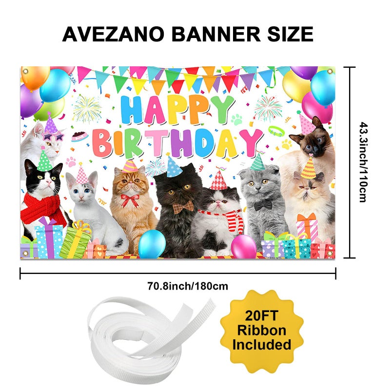 Avezano Cat Happy Birthday Backdrop Pet Cat Paw Theme Birthday Party Decorations Kitties Pet Themed Party Supplies 70.8 x 43.3 Inch - Image 4