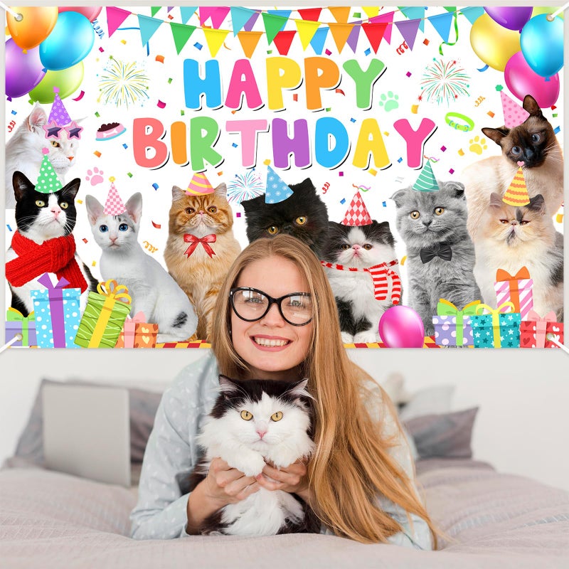 Avezano Cat Happy Birthday Backdrop Pet Cat Paw Theme Birthday Party Decorations Kitties Pet Themed Party Supplies 70.8 x 43.3 Inch - Image 5