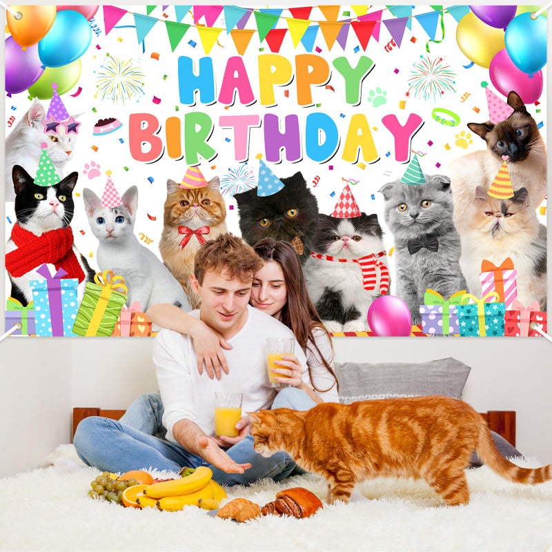 Avezano Cat Happy Birthday Backdrop Pet Cat Paw Theme Birthday Party Decorations Kitties Pet Themed Party Supplies 70.8 x 43.3 Inch - Image 3