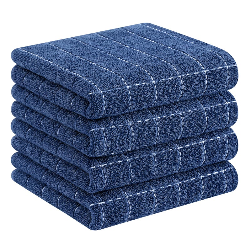 Homaxy 100 Cotton Terry Kitchen TowelsNavy Blue 13 x 28 inches Checkered Designed Soft and Super Absorbent Dish Towels 4 Pack