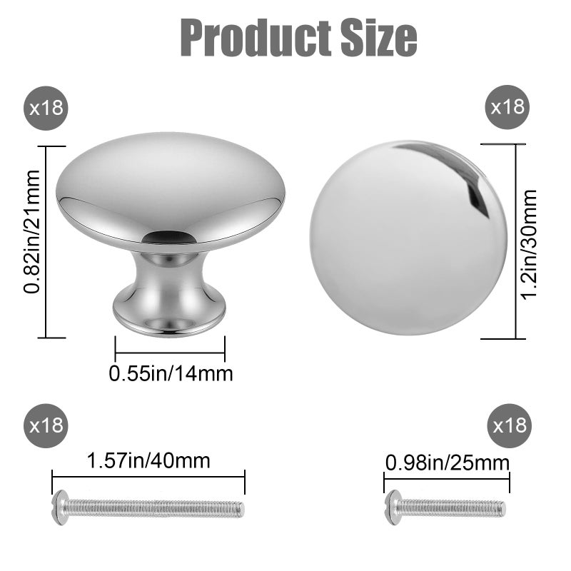 Romeda 18 Piece Drawer Knobs, Silver Cabinet Knobs with Screw, 30mm Drawer Pulls for Dresser, Kitchen, and Cabinet Drawers - Image 3